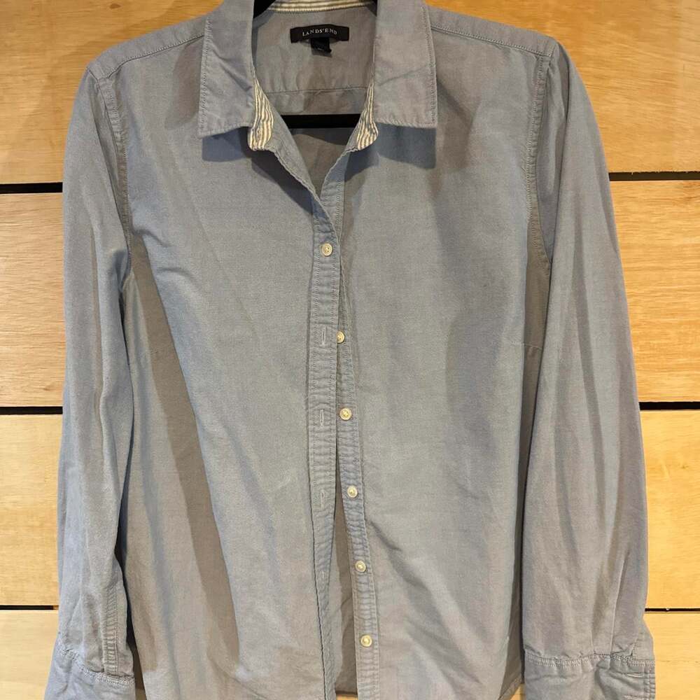 Lands' End Women's Blue and Grey Shirt